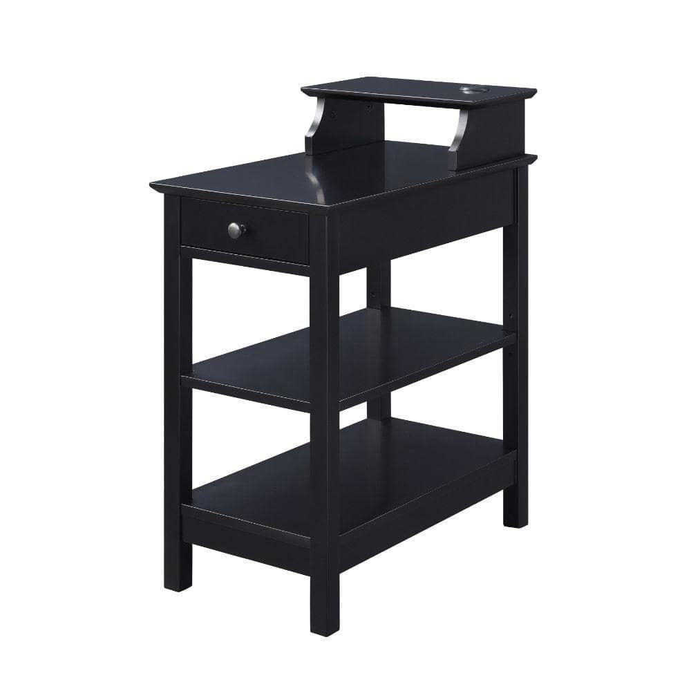 Black Wood Rectangular Side Table with USB Charging Dock