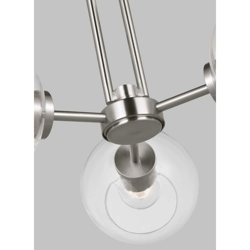 Elysian Brushed Nickel 3-Light Globe Pendant with Clear Glass