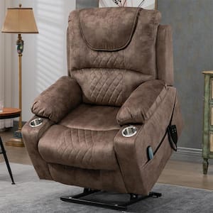 Exclusive Oversized Velvet Multifunctional Recliner Chair with Massage, Heatingand2 Cup Holder - Brown(Dual OKIN Motor)