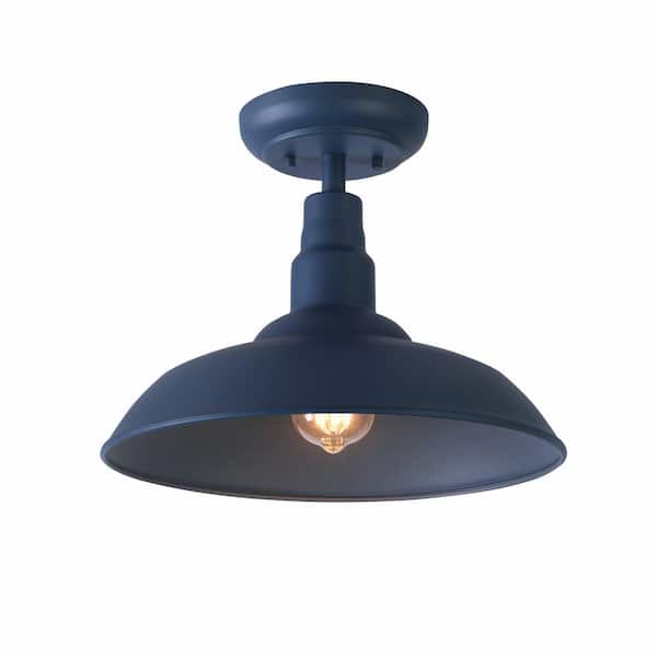 Home Decorators Collection Bell Ridge 14 in. 1-Light Blue Semi-Flush Mount