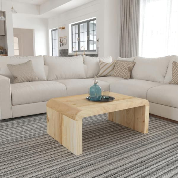 THE URBAN PORT 36 in. Brown Rectangle Acacia Wood Coffee Table with Curved Waterfall Top