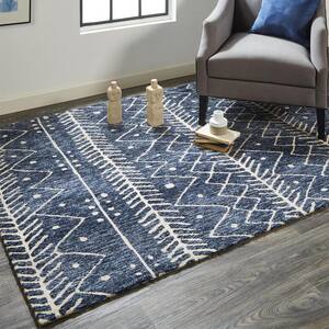 Denim Blue Aztec Flatweave Rug Small Large Cotton Living Room Rugs Hall Runners 