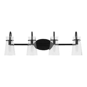 Vinton Place 31 in. 4-Light Matte Black Bathroom Vanity Light with Clear Glass Shades