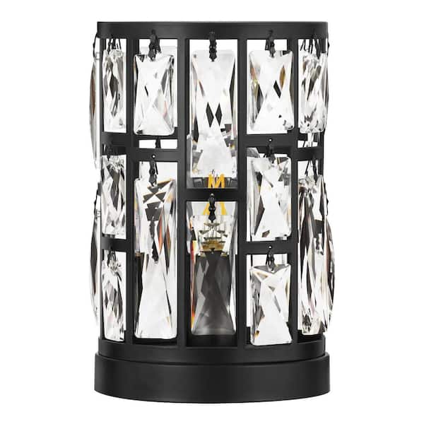 Hampton Bay Kristella 9.25 in. Black Desk Uplight Lamp with Crystal Shade