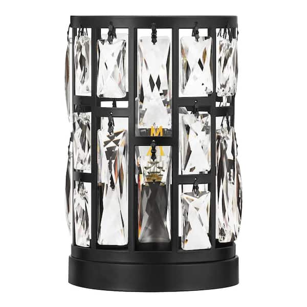 Kristella 9.25 in. Black Desk Uplight Lamp with Crystal Shade
