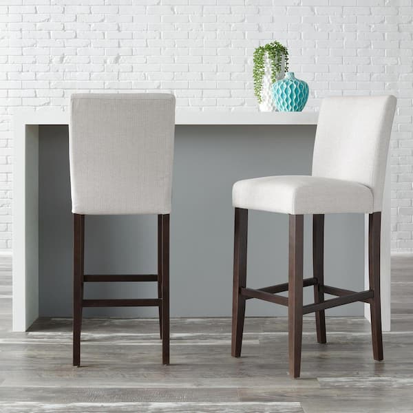 StyleWell Banford Riverbed Beige Upholstered Bar Stools with Back (Set of 2)