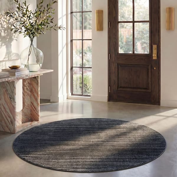 Adirondack 4 ft. x 4 ft. Round Black/Gray Gradient Transitional Area Rug