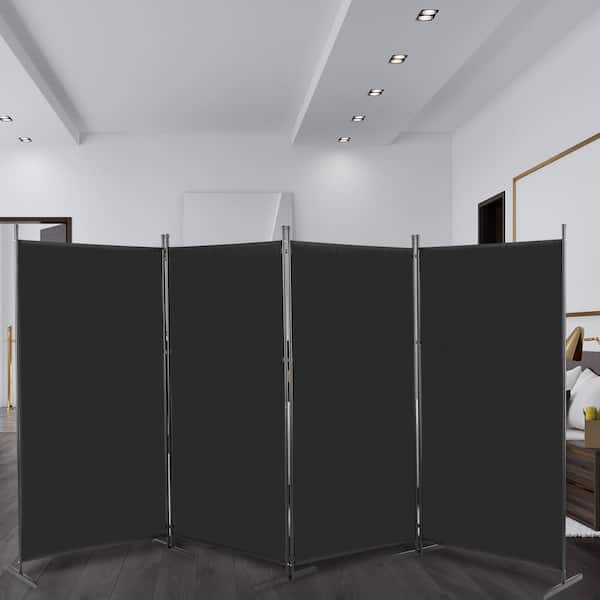 6 ft. 4-Fold 160g Polyester Fabric Plastic Foot Carbon Steel Frame Foldable Screen Black