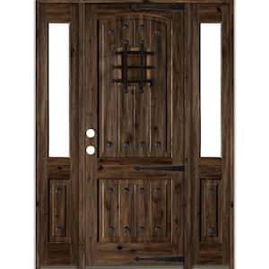 64 in. x 96 in. Mediterranean Knotty Alder Right-Hand/Inswing Clear Glass Black Stain Wood Prehung Front Door w/DHSL