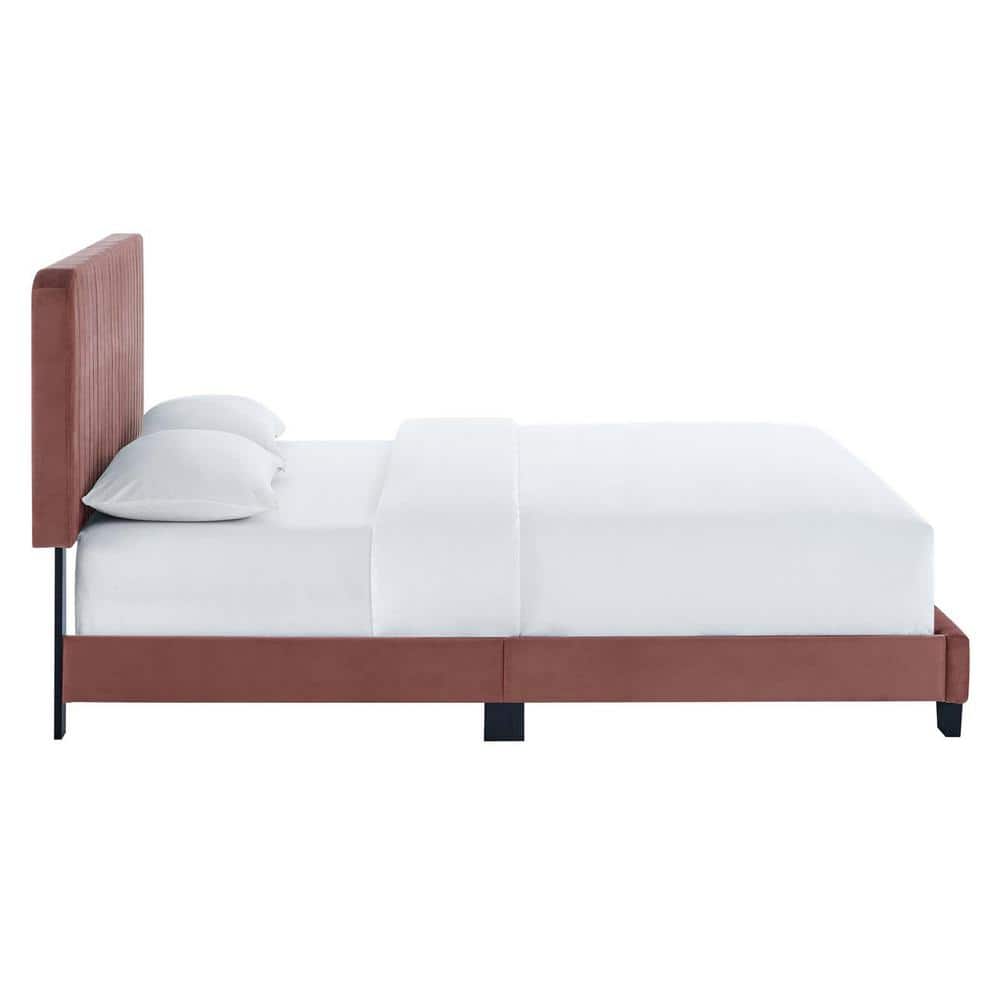Dusty Rose Channel Tufted Velvet Full Platform Bed