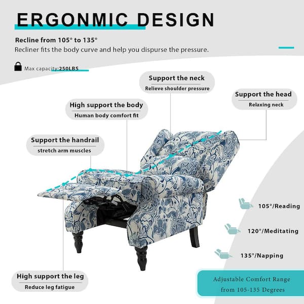 Blue discount pattern recliner