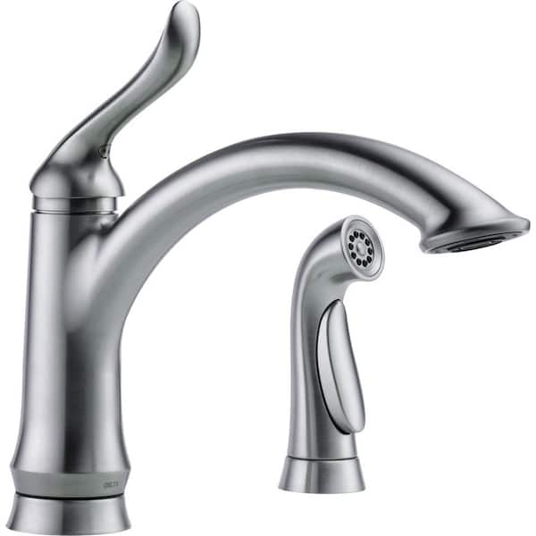 Delta Linden Single-Handle Standard Kitchen Faucet with Side Sprayer in Arctic Stainless