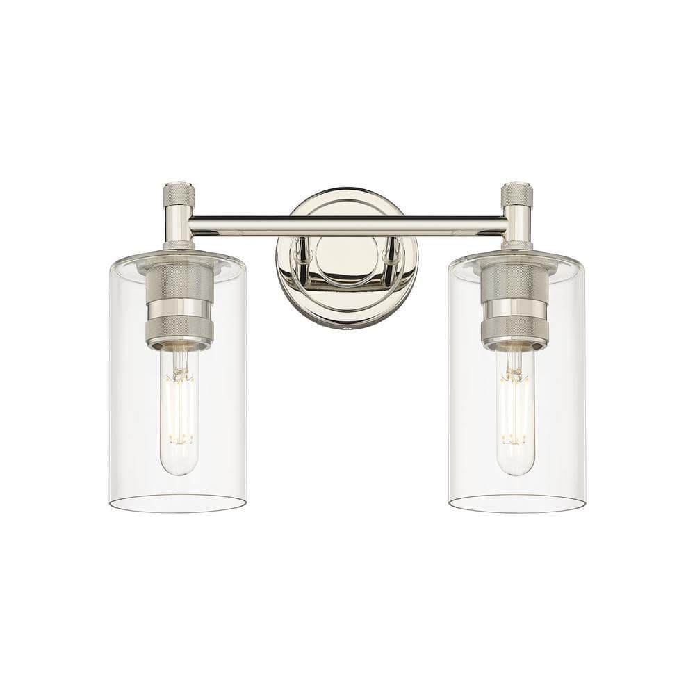 Crown Point 13.88 in. 2-Light Polished Nickel Vanity Light with Glass Shade price history on PriceWatchPro