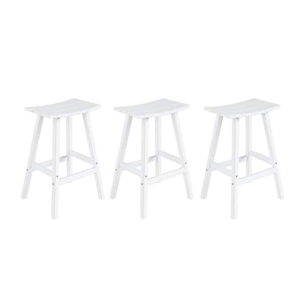 Franklin White 29 in. Poly HDPE Fade Resistant Outdoor Patio Saddle Seat Pub Height Bar Stool (Set of 3)