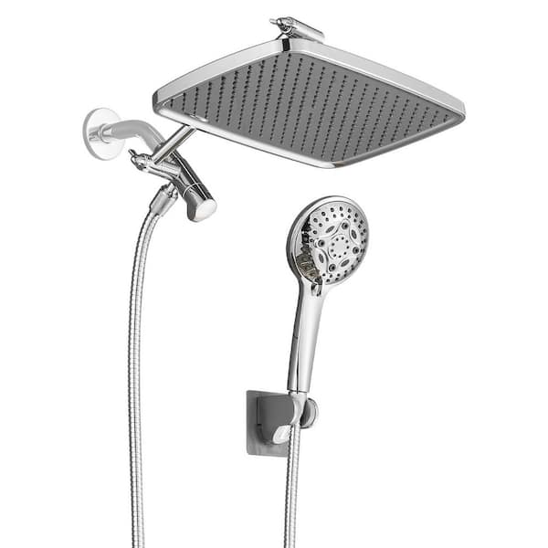Rainfull 2-in-1 8-Spray Patterns with 1.8 GPM 12 in. Wall Mount Dual Shower Head and Handheld Shower Head in Chrome