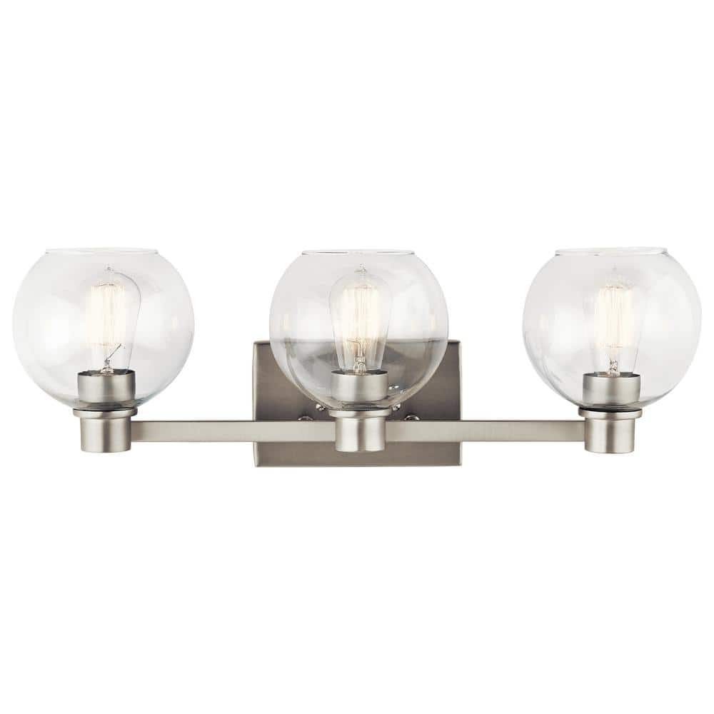 Harmony 24.5" Brushed Nickel 3-Light Vanity with Clear Glass Shades