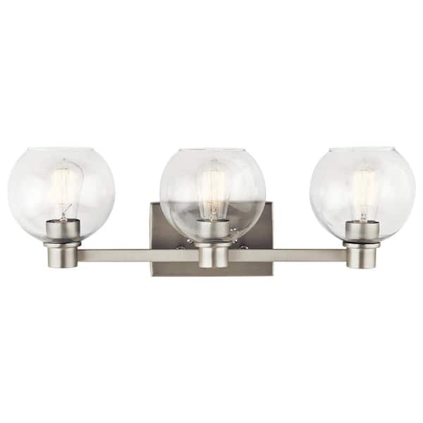 Harmony 24.5 in. 3-Light Brushed Nickel Transitional Bathroom Vanity Light with Clear Glass