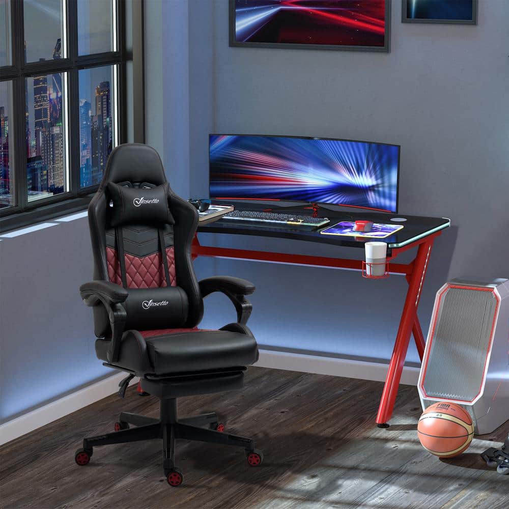 Vinsetto Black and Red PU Leather Reclining Gaming Chair with Footrest