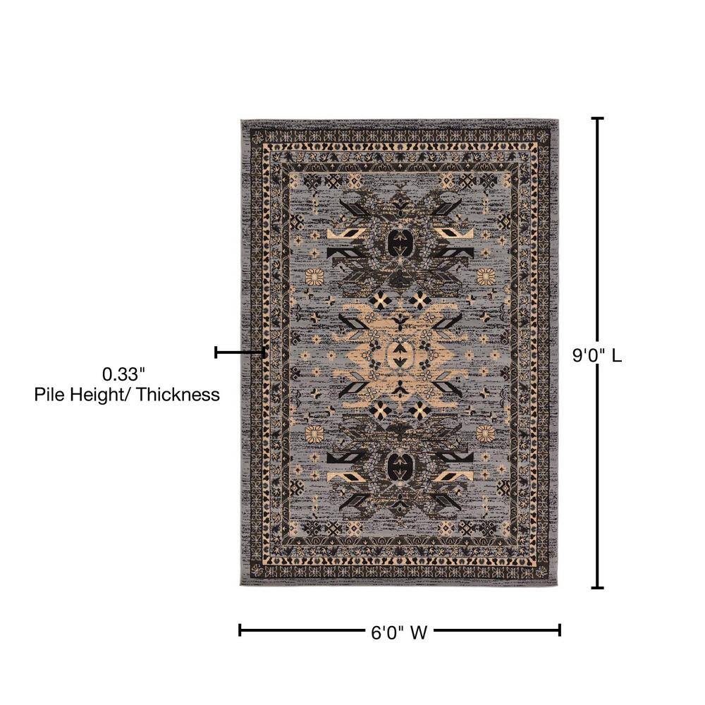 Contemporary Taftan Oasis 6' x 9' Gray Synthetic Area Rug
