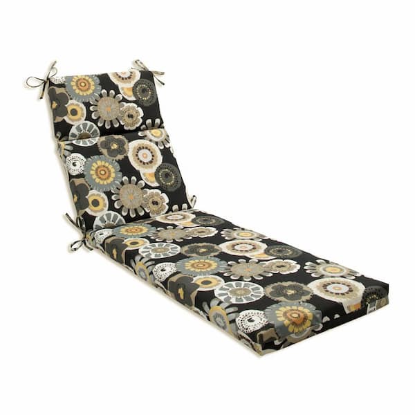 Pillow Perfect Floral 21 x 28.5 Outdoor Chaise Lounge Cushion in Black/Yellow Crosby