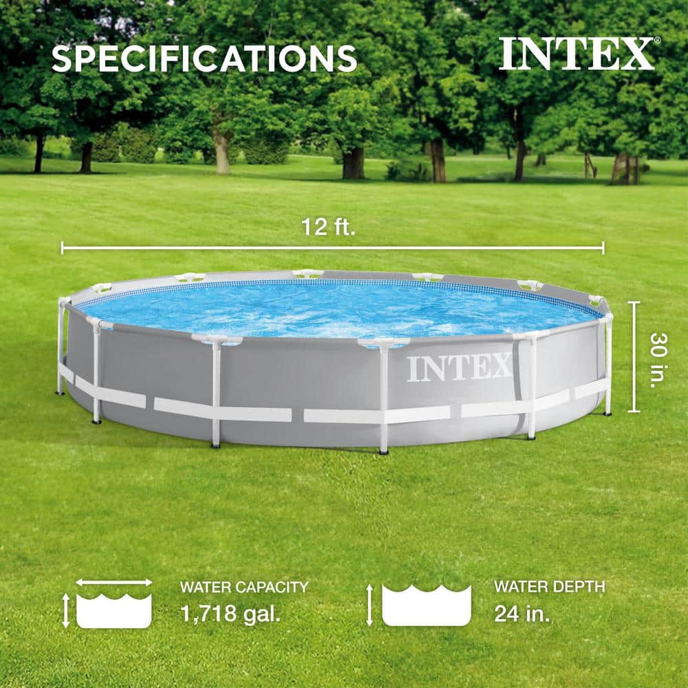 12ft Gray Steel Frame Round Above Ground Pool with Filter Pump