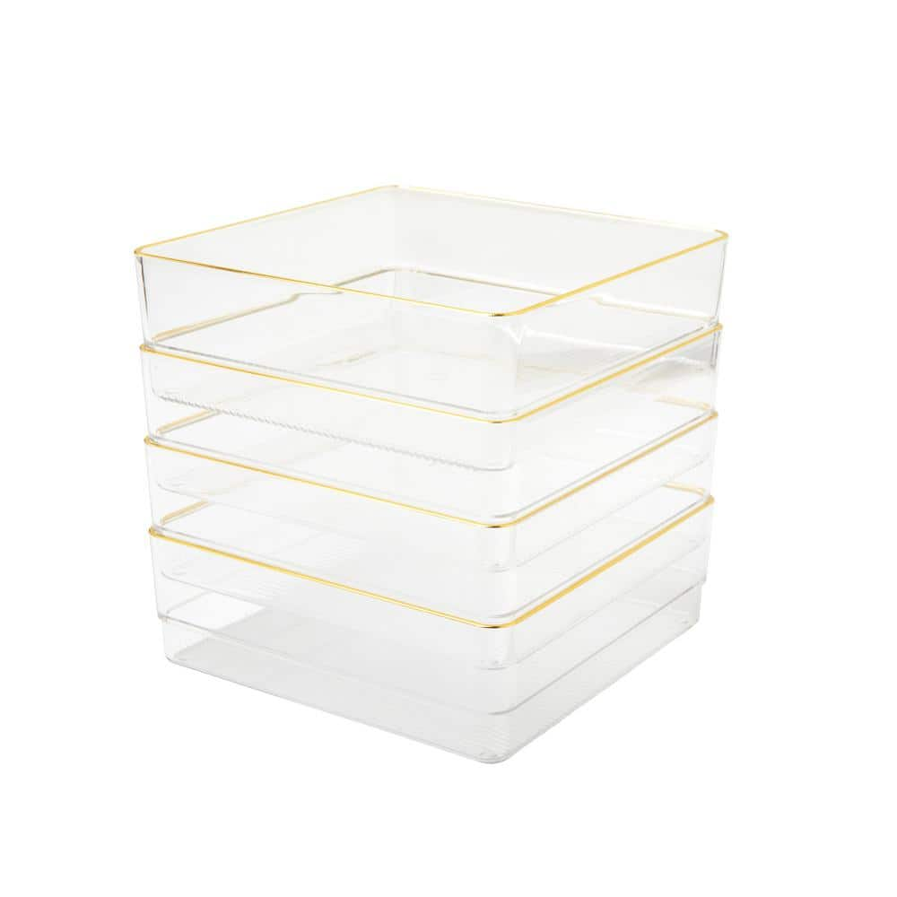 MARTHA STEWART Clear/Gold Trim Desk Drawer Organizer Set of 4