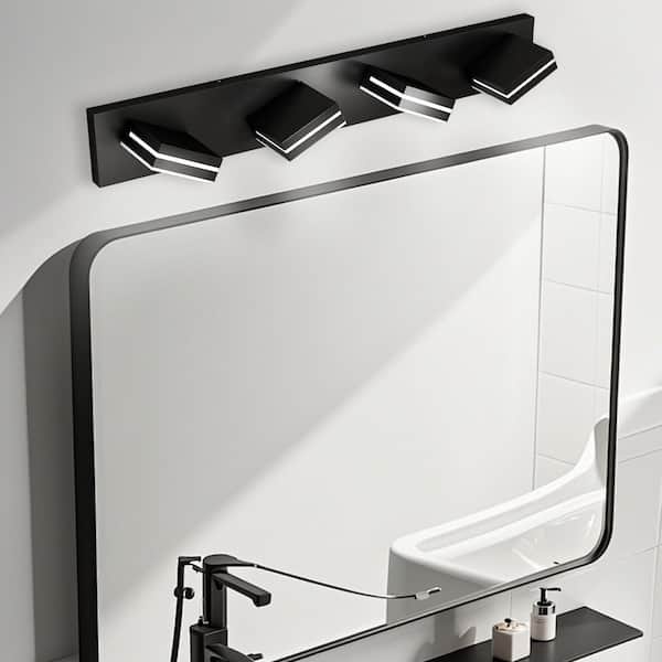 30 in. Matte Black Over Mirror Bath Wall Lighting, Sleek Minimalist Design Vanity with 4 Integrated LED Light