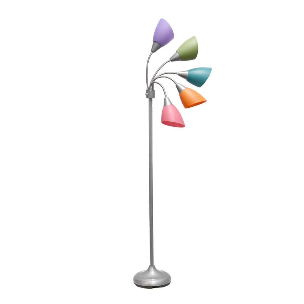 67" Silver Multi-Head Adjustable Gooseneck Floor Lamp with Multicolor Shades