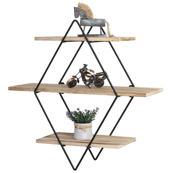 3 Tier Industrial Vintage online Wall Floating Shelves Metal Wood Shelf Display Rack