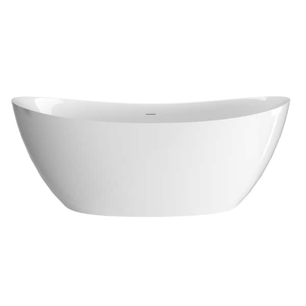 69 in. x 33 in. Acrylic Freestanding Soaking Bathtub with Center Drain in Gloss White