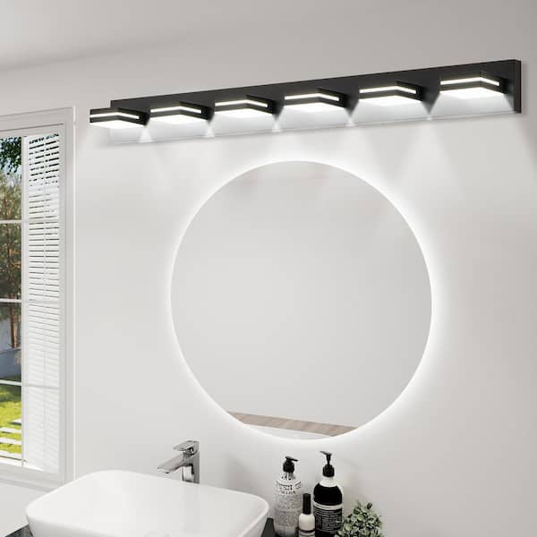 ANGELES HOME 47.2 in. 6-Lights Black LED Vanity Light Wall Sconce for Bathroom, Energy-Efficient, Easy to Install