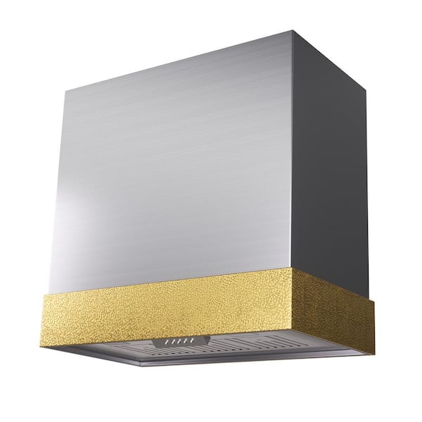 Akicon 30 in. 600 CFM Ducted Wall Mount Range Hood with Push Control, LEDs and Charcoal Filter, in Stainless Steel with Gold