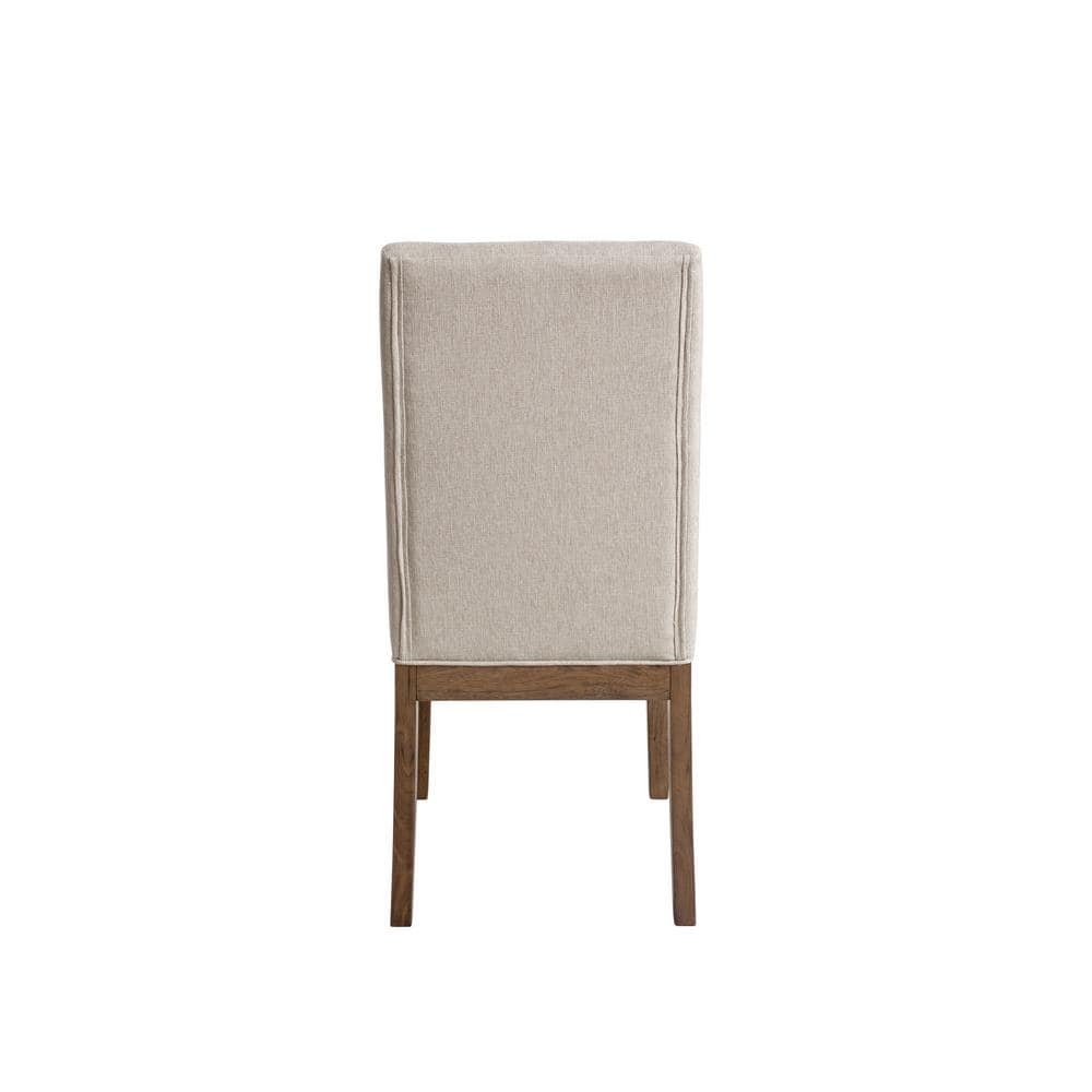 Caramel Wood 7-Piece Trestle Dining Set with Beige Upholstered Chairs