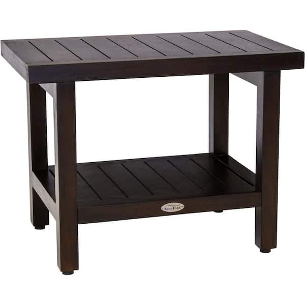24 in. x 14 in. Spa Mocha-Shield Freestanding Teak Shower Bench with Shelf
