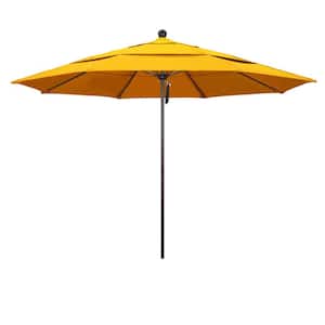 11 ft. Bronze Aluminum Commercial Market Patio Umbrella with Fiberglass Ribs Pulley Lift in Sunflower Yellow Sunbrella
