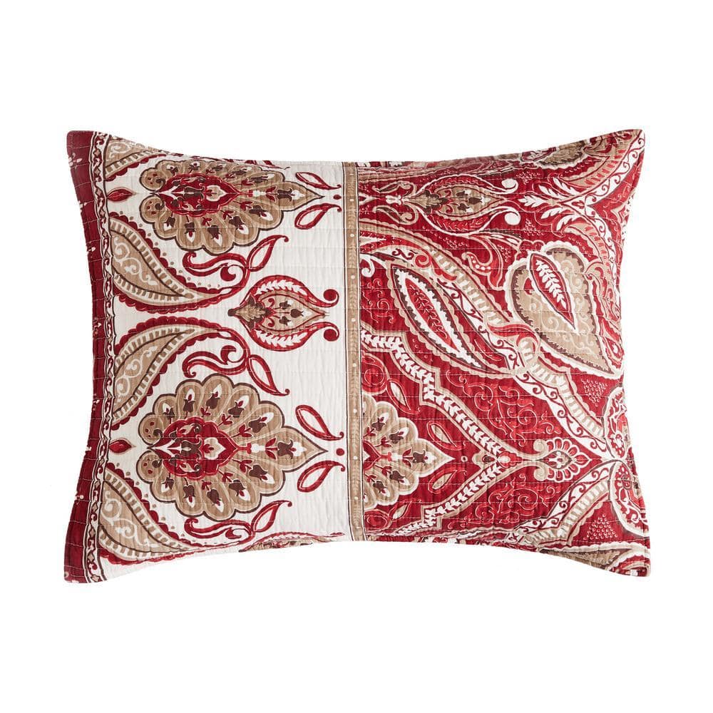 LEVTEX HOME Astrid Red, Taupe, White Medallion, Paisley Quilted
