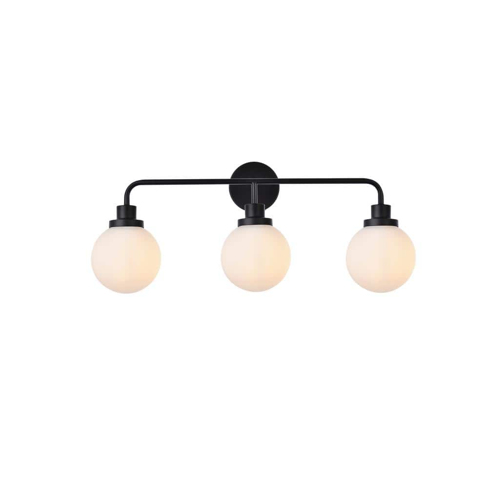 Home Living 28 in. 3-Light Black Vanity Light with Glass Shade