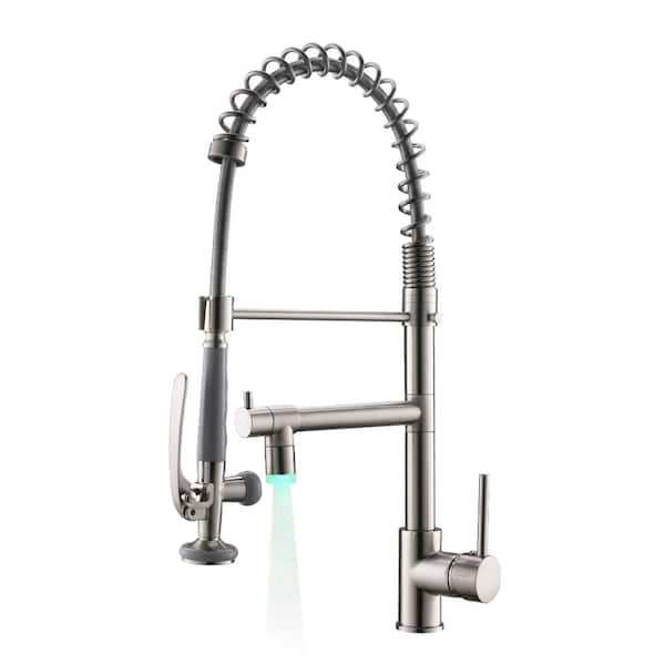WELLFOR Single Handle Pull Down Sprayer Kitchen Faucet with 360° Rotation and LED Light in Brushed Nickel