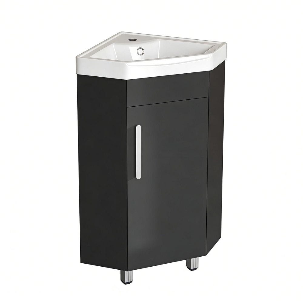 24 in. W Freestanding Triangular Single Black Bath Vanity with White Ceramic Sink Top Unassembled, for Small Room price history on PriceWatchPro