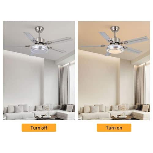 52 in. Integrated LED Indoor Modern Silver Quiet Energy Saving 5 Reversible Blades Ceiling Fan with Remote Ceiling Fans With Lights