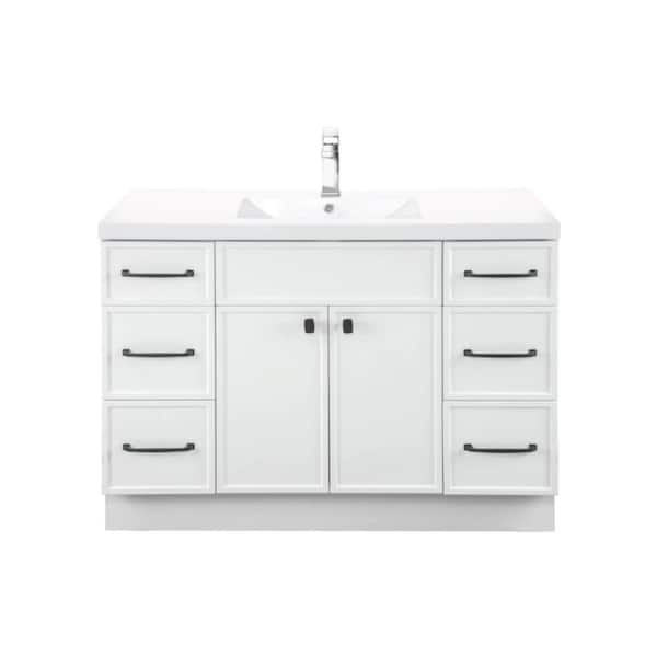 Cutler Kitchen and Bath Manhattan 48 in. W x 21 in. D x 36in. H S/Sink Freestanding Bath Vanity in White with White Cultured Marble Top in White