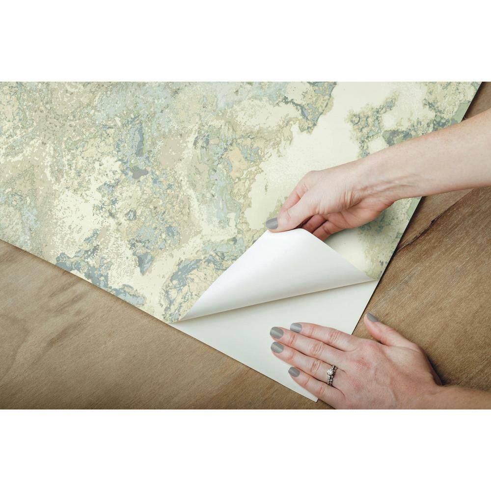 Spa Blue and Green Grasscloth Peel and Stick Wallpaper
