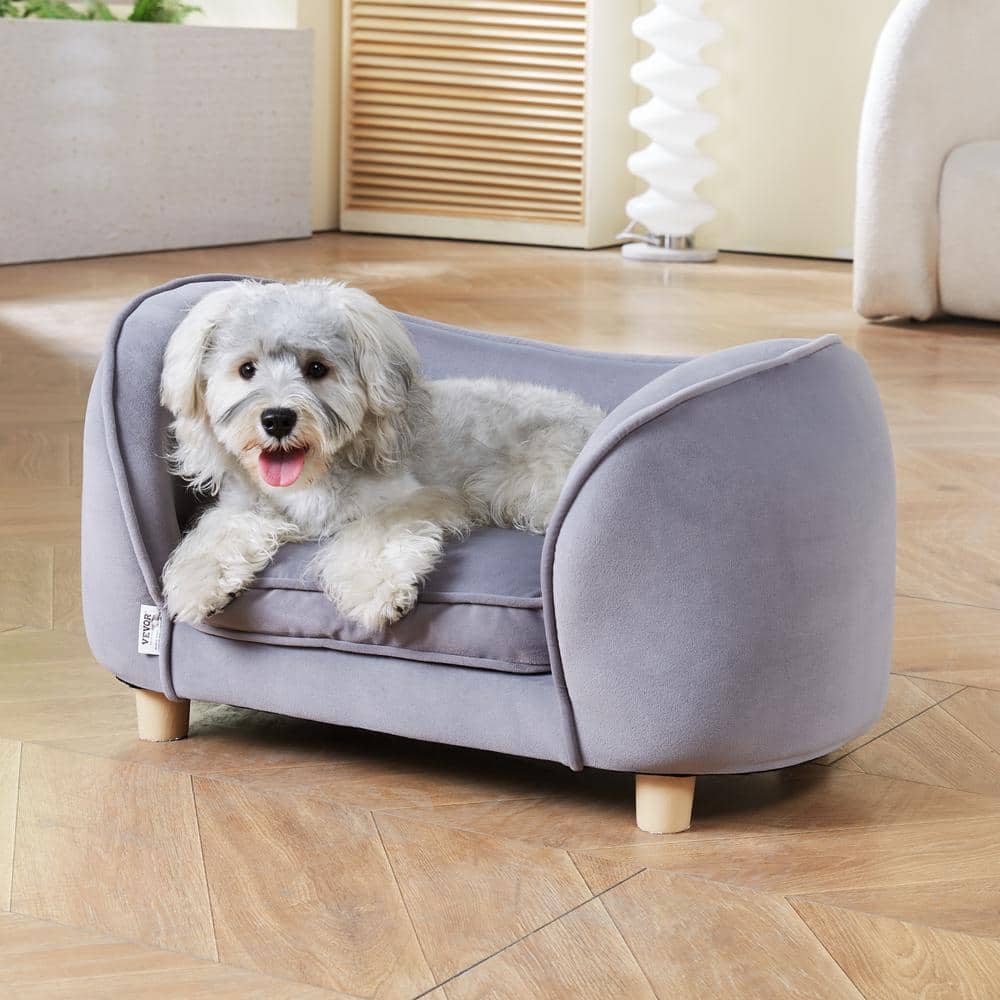 Gray Velvet Small Pet Sofa with Wooden Frame