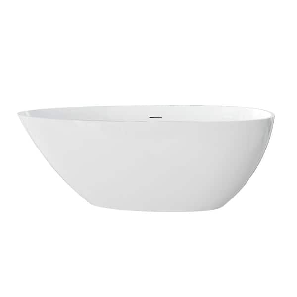 59.06 in. x 30.71 in. Soaking Solid Surface Freestanding Bathtub with Overflow and Pop-Up Drain in Glossy White
