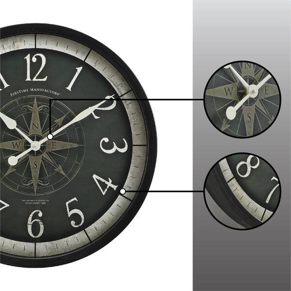 FirsTime Wall Clock 24 in Compass Rose Oversize Frame Accurate Quartz Movement 