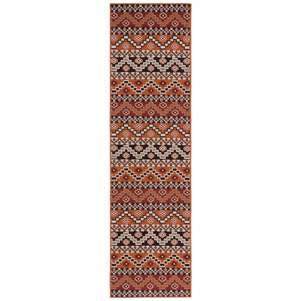 Veranda Rust/Red 2 ft. x 8 ft. Aztec Tribal Indoor/Outdoor Runner Rug