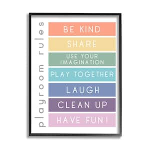Bold List of Playroom Rule Kids Rainbow Stripes by Anna Quach Framed Print Typography Texturized Art 24 in. x 30 in.