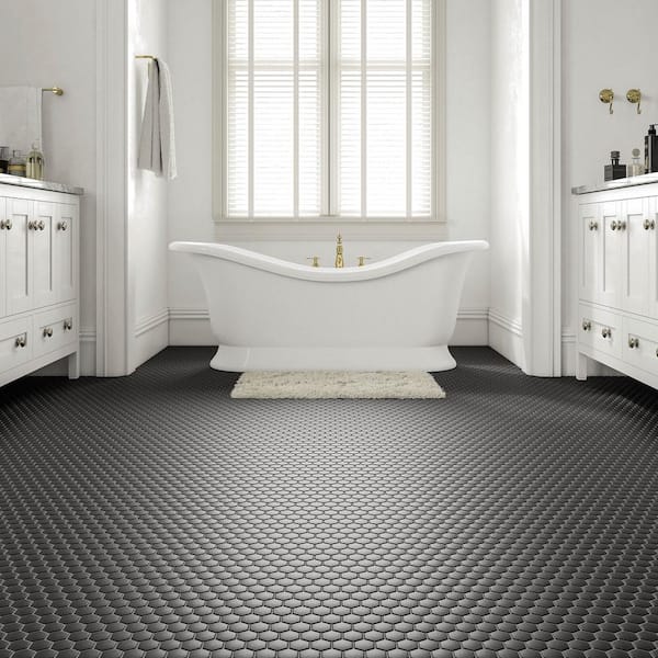 Daltile Re Matte Black Hexagon 10, Black Hexagon Tile Bathroom Floor