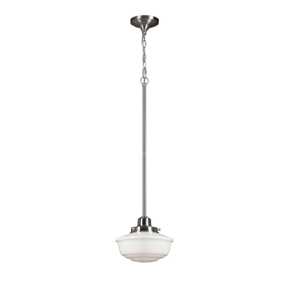 Hampton Bay Belvedere Park 1-Light Brushed Nickel Mini-Pendant Hanging Light with Frosted Glass Shade, Farmhouse Kitchen Lighting -  KFN8901AS-01/BN