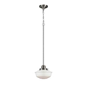 Belvedere Park 1-Light Brushed Nickel Mini-Pendant Hanging Light with Frosted Glass Shade, Farmhouse Kitchen Lighting